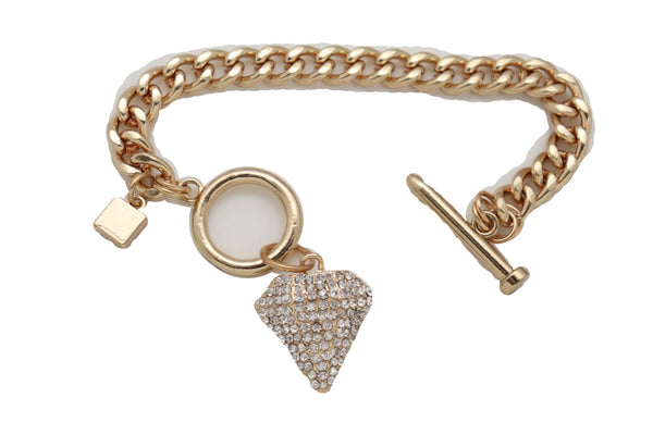 Brand New Women Gold Color Metal Chain Fashion Jewelry Wrist Bracelet Bling Diamond Charm