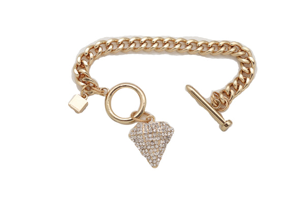 Brand New Women Gold Color Metal Chain Fashion Jewelry Wrist Bracelet Bling Diamond Charm