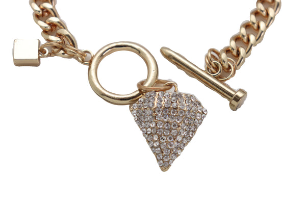 Brand New Women Gold Color Metal Chain Fashion Jewelry Wrist Bracelet Bling Diamond Charm