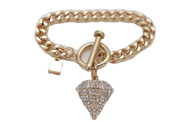 Brand New Women Gold Color Metal Chain Fashion Jewelry Wrist Bracelet Bling Diamond Charm