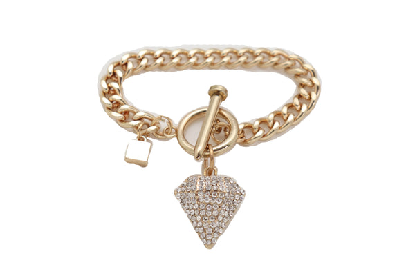 Brand New Women Gold Color Metal Chain Fashion Jewelry Wrist Bracelet Bling Diamond Charm
