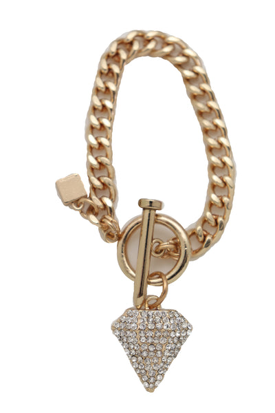 Brand New Women Gold Color Metal Chain Fashion Jewelry Wrist Bracelet Bling Diamond Charm