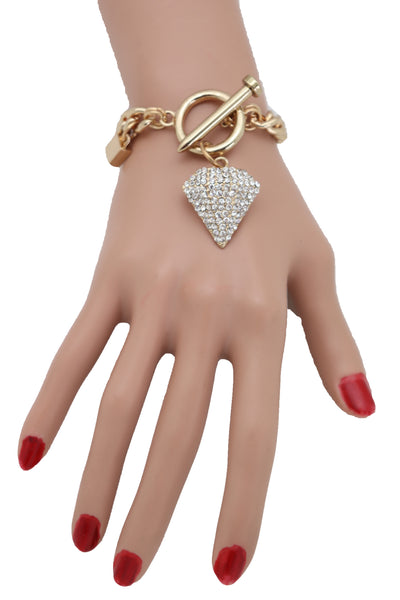 Brand New Women Gold Color Metal Chain Fashion Jewelry Wrist Bracelet Bling Diamond Charm