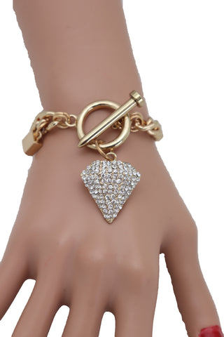 Brand New Women Gold Color Metal Chain Fashion Jewelry Wrist Bracelet Bling Diamond Charm
