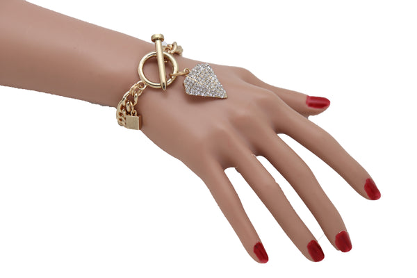 Brand New Women Gold Color Metal Chain Fashion Jewelry Wrist Bracelet Bling Diamond Charm