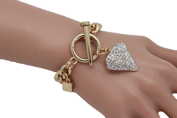 Brand New Women Gold Color Metal Chain Fashion Jewelry Wrist Bracelet Bling Diamond Charm