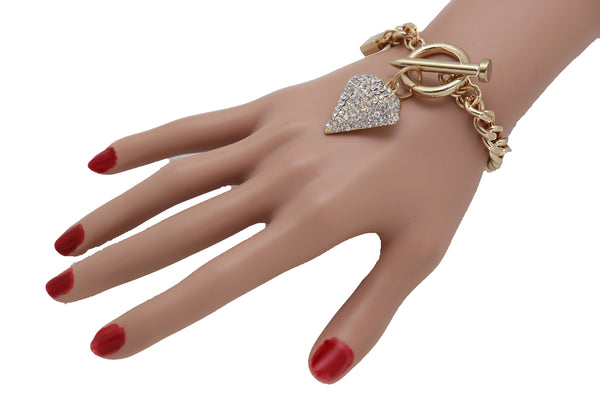 Brand New Women Gold Color Metal Chain Fashion Jewelry Wrist Bracelet Bling Diamond Charm