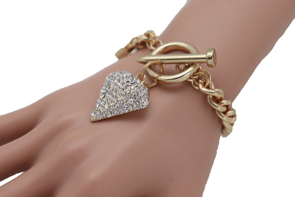 Brand New Women Gold Color Metal Chain Fashion Jewelry Wrist Bracelet Bling Diamond Charm