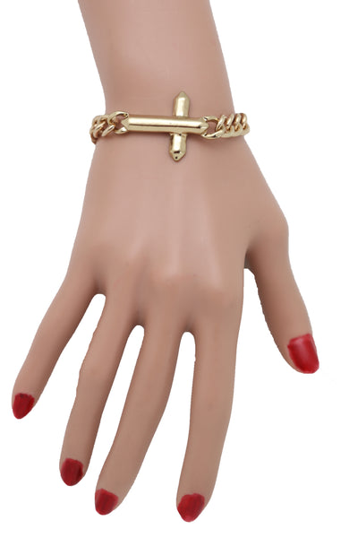 Brand New Women Gold Metal Chain Bracelet Urban Cross Charm Religious Fashion Jewelry Look