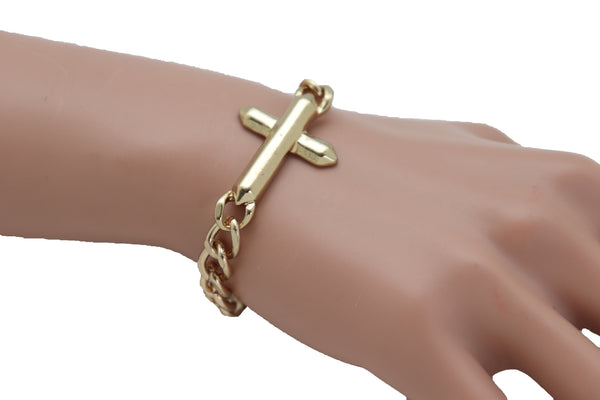 Brand New Women Gold Metal Chain Bracelet Urban Cross Charm Religious Fashion Jewelry Look