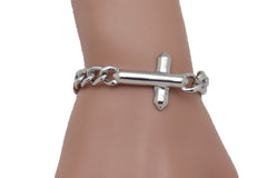 Silver Metal Chain Bracelet Cross Charm Weekend Accessory
