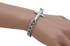 Silver Metal Chain Bracelet Cross Charm Weekend Accessory