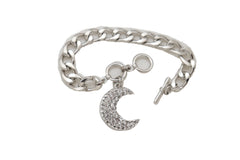 Silver Metal Hand Chain Bracelet Bling Moon Charm Crescent