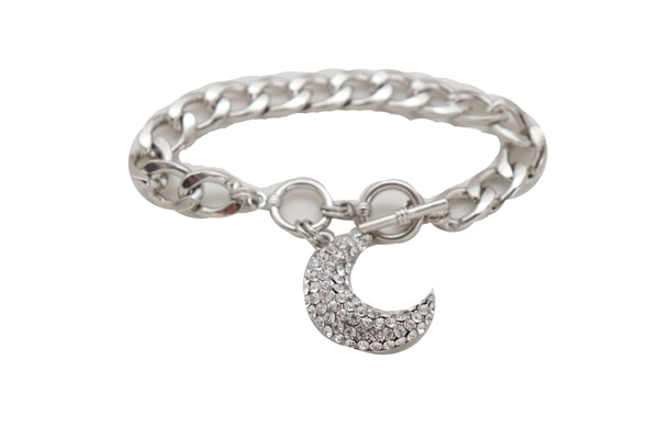 Brand New Women Sexy Fashion Jewelry Silver Metal Chain Bracelet Bling Moon Charm Crescent