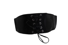 Black Faux Leather Elastic Corset Fashion Tie Belt Hip High Waist Size S M