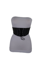 Black Faux Leather Elastic Corset Fashion Tie Belt Hip High Waist Size S M