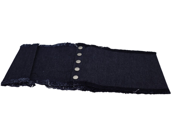 Brand New Women Wide Blue Denim Fabric Corset Fashion Belt Hip Waist Red Flower Size S M