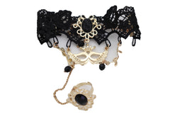 Black Lace & Gold Metal Masquerade Style Hand Chain