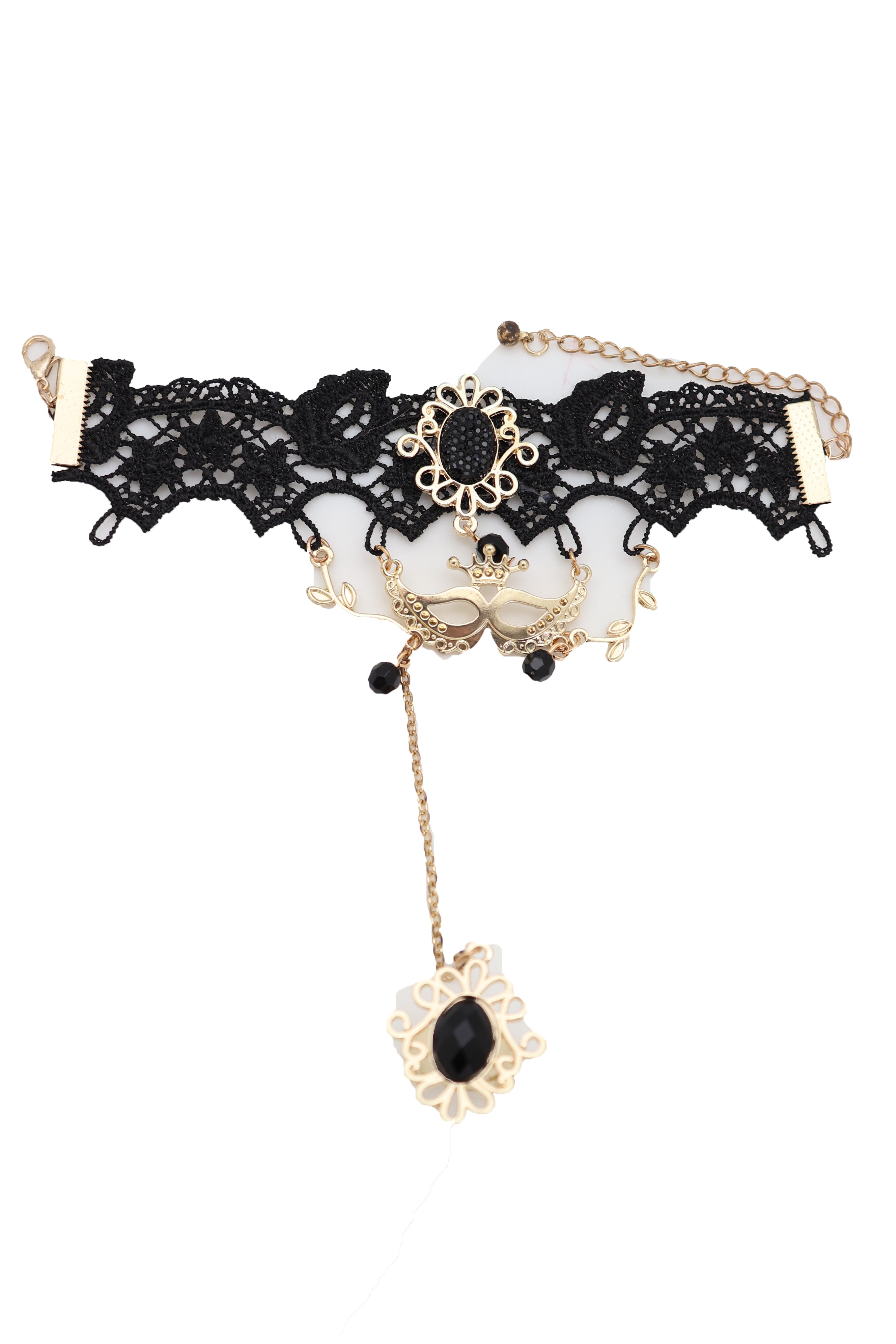 Brand New Women Gold Metal Hand Chain Black Flower Lace Bracelet Mask ...