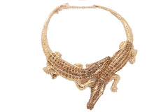 Bling Fashion Fancy Necklace Gold Metal Chain Crocodile Alligator Pendant