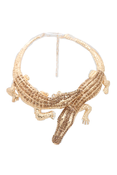 Brand New Women Bling Fashion Fancy Necklace Gold Metal Chain Crocodile Alligator Pendant