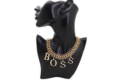 Fashion Necklace Gold Mesh Metal Chain Links BOSS Pendant Charm Jewelry