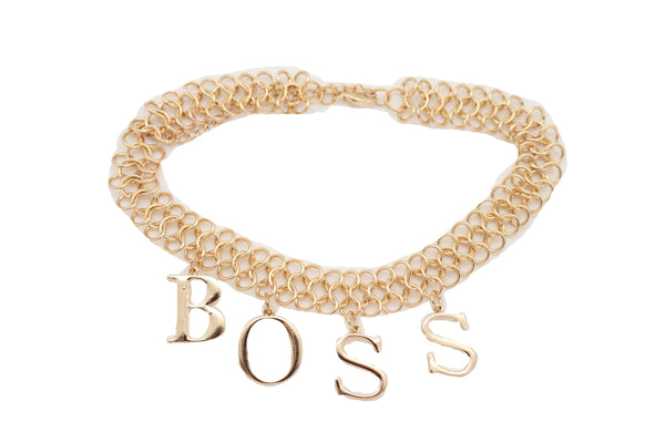 Brand New Women Fashion Necklace Gold Mesh Metal Chain Links BOSS Pendant Charm Jewelry
