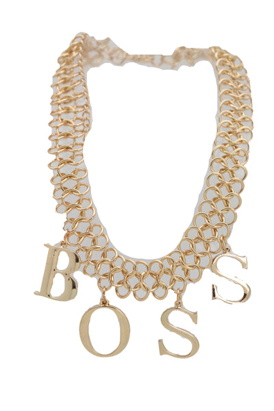Brand New Women Fashion Necklace Gold Mesh Metal Chain Links BOSS Pendant Charm Jewelry