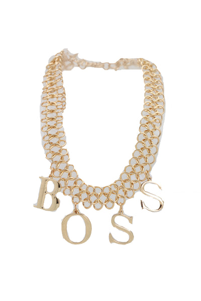 Brand New Women Fashion Necklace Gold Mesh Metal Chain Links BOSS Pendant Charm Jewelry