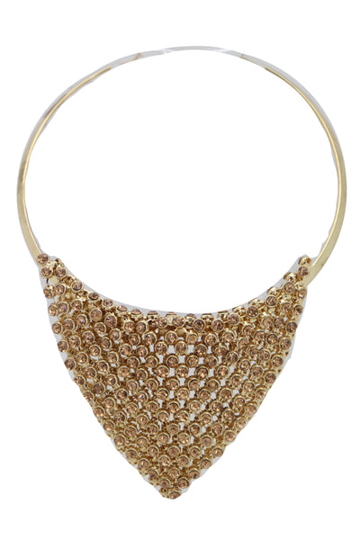 Women Gold Metal Choker Bib Strand Jewelry Fashion Necklace Bling Mesh Elegant Fancy Style