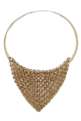 Gold Metal Choker Bib Strand Jewelry Fashion Necklace Bling Mesh Elegant