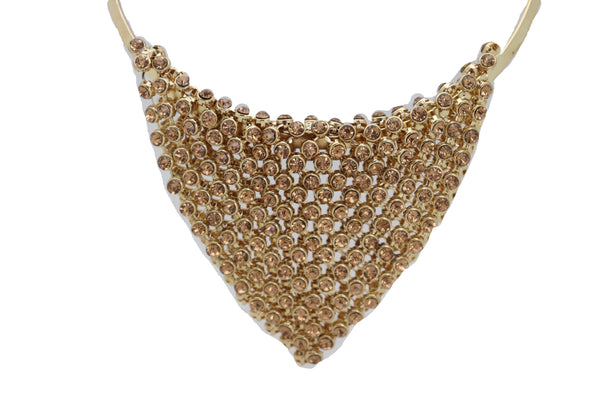 Women Gold Metal Choker Bib Strand Jewelry Fashion Necklace Bling Mesh Elegant Fancy Style