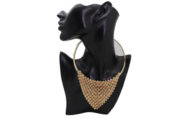 Women Gold Metal Choker Bib Strand Jewelry Fashion Necklace Bling Mesh Elegant Fancy Style