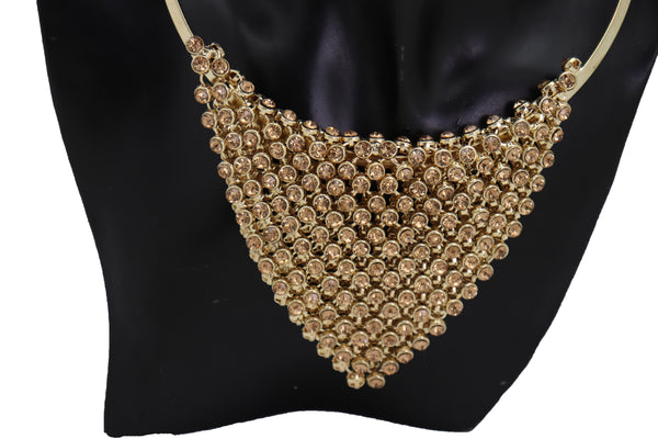 Women Gold Metal Choker Bib Strand Jewelry Fashion Necklace Bling Mesh Elegant Fancy Style