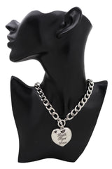 Women Silver Metal Chain Necklace Heart Pendant Faith Hope Love Friendship Gift