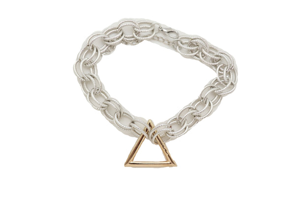 Brand New Women Necklace Silver Metal Chain Links Fashion Jewelry Gold Triangle Pendant