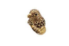 Gold Metal Ring Bird Head Eagle Stretch Band One Size Cute