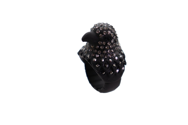 Brand New Women Black Color Metal Ring Bird Head Eagle Fashion Jewelry Elastic Band Bling One Size Fits All