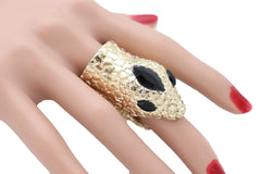 Gold Metal Bling Ring Snake Head Animal Bold Look Size 7.5