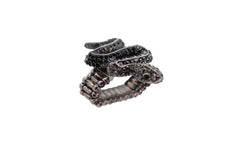 Fashion Ring Black Metal Snake Elastic Band One Size Fancy Bling Jewelry