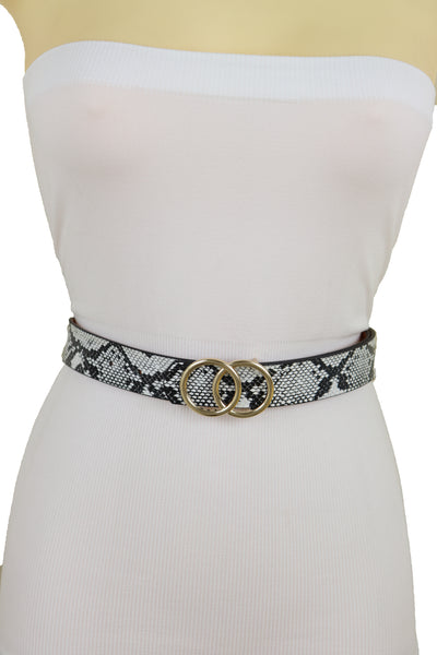Brand New Women Black Snake Print Skinny Waistband Fashion Belt Gold Metal Buckle Fit L XL