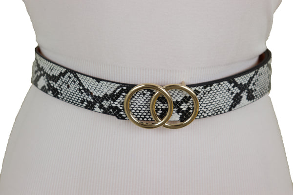 Brand New Women Black Snake Print Skinny Waistband Fashion Belt Gold Metal Buckle Fit L XL
