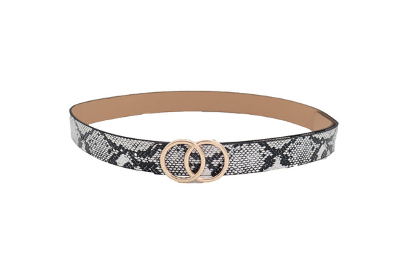 Brand New Women Black Snake Print Skinny Waistband Fashion Belt Gold Metal Buckle Fit L XL