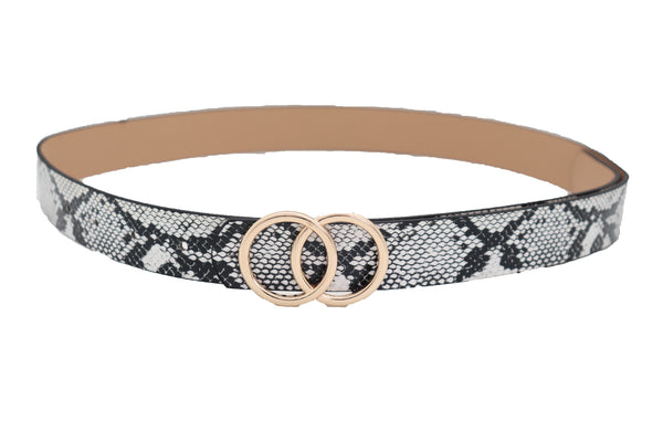 Brand New Women Black Snake Print Skinny Waistband Fashion Belt Gold Metal Buckle Fit L XL