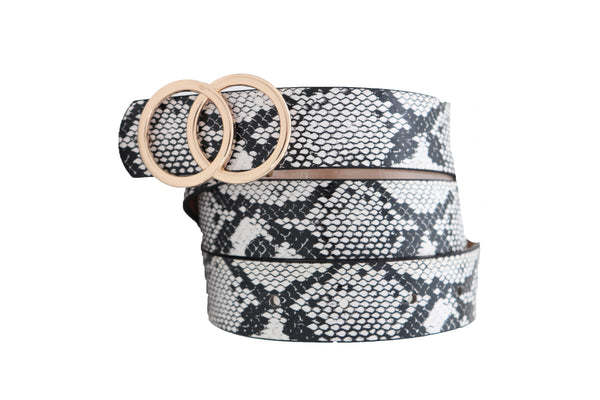 Brand New Women Black Snake Print Skinny Waistband Fashion Belt Gold Metal Buckle Fit L XL