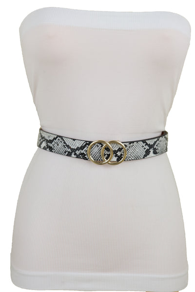Brand New Women Black Snake Print Skinny Waistband Fashion Belt Gold Metal Buckle Fit L XL