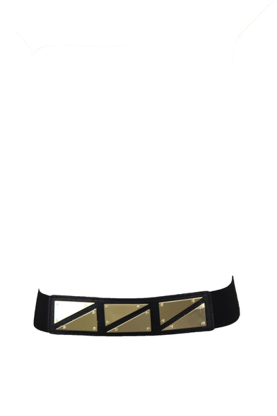 Brand New Women Black Stretch Waistband Fashion Belt Gold Triangle Buckle Size S M