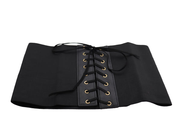 Brand New Women Black Corset Extra Wide Elastic Slim Fit Waistband Fashion Belt Size S M