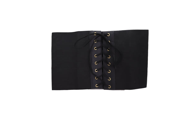 Brand New Women Black Corset Extra Wide Elastic Slim Fit Waistband Fashion Belt Size S M