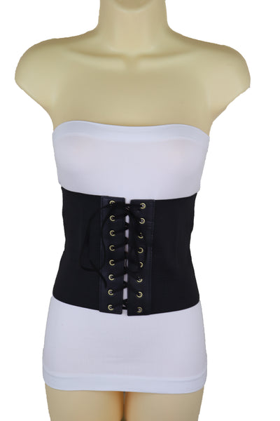 Brand New Women Black Corset Extra Wide Elastic Slim Fit Waistband Fashion Belt Size S M